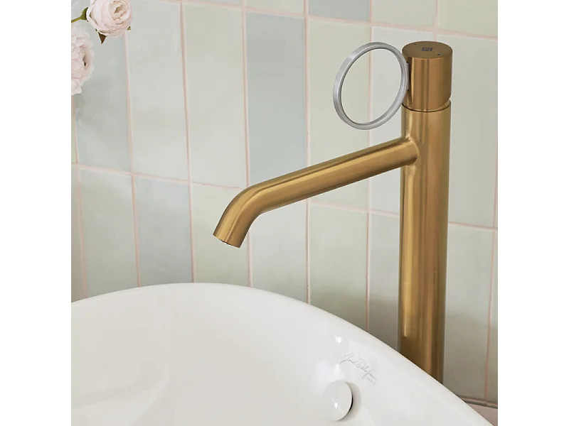 Mitigeur lavabo haut JACOB DELAFON Vivienne laiton brossé avec bague chromée brossée
