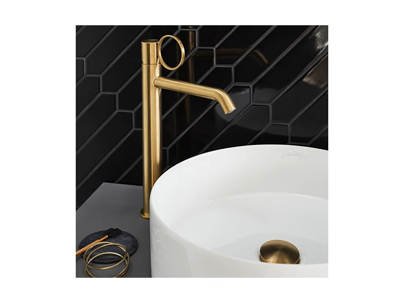 Mitigeur lavabo haut JACOB DELAFON Vivienne laiton brossé avec bague laiton brossée