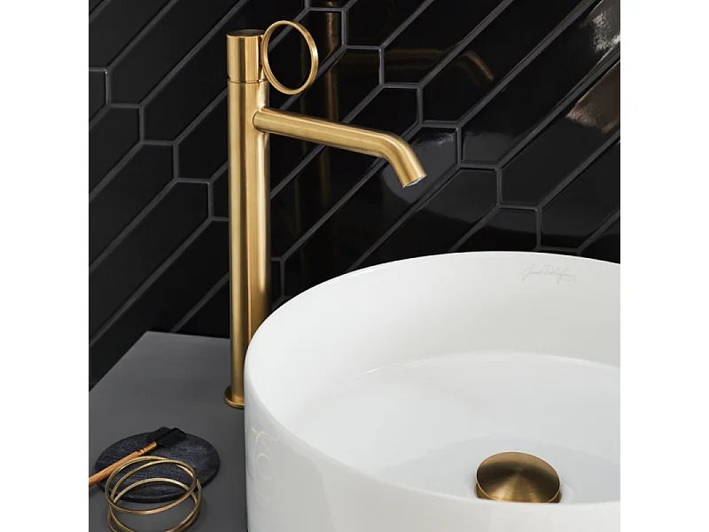 Mitigeur lavabo haut JACOB DELAFON Vivienne laiton brossé avec bague laiton brossée