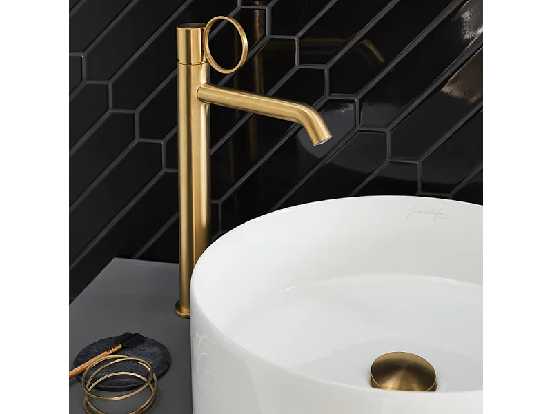 Mitigeur lavabo haut JACOB DELAFON Vivienne laiton brossé avec bague laiton brossée