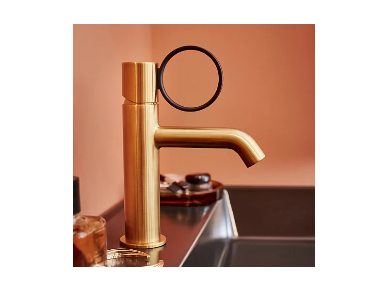 Mitigeur lavabo bas JACOB DELAFON Vivienne laiton brossé avec bague noire mate