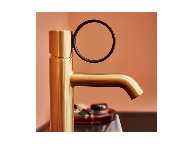 Mitigeur lavabo bas JACOB DELAFON Vivienne laiton brossé avec bague noire mate