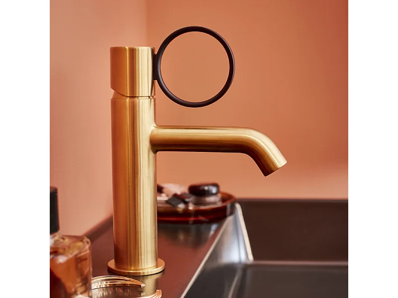 Mitigeur lavabo bas JACOB DELAFON Vivienne laiton brossé avec bague noire mate