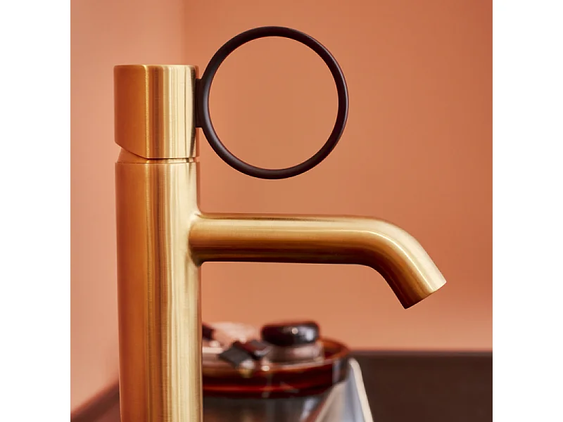 Mitigeur lavabo bas JACOB DELAFON Vivienne laiton brossé avec bague noire mate