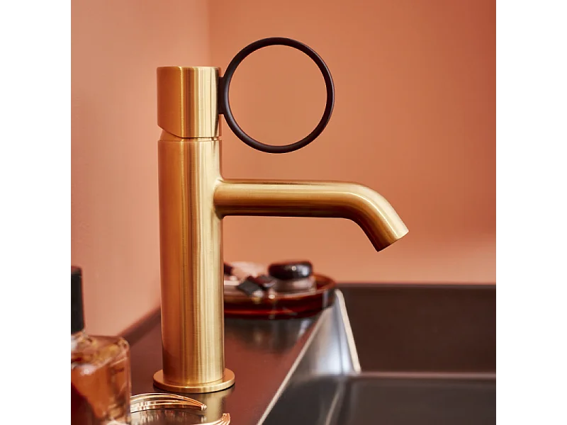 Mitigeur lavabo bas JACOB DELAFON Vivienne laiton brossé avec bague noire mate