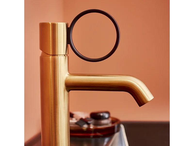 Mitigeur lavabo bas JACOB DELAFON Vivienne laiton brossé avec bague noire mate