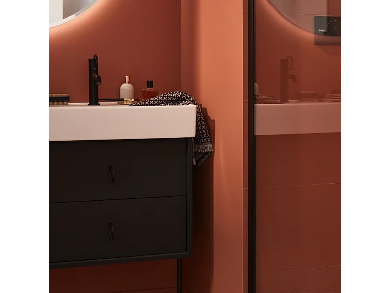 Mitigeur lavabo bas JACOB DELAFON Vivienne noir mat avec bague noire mate