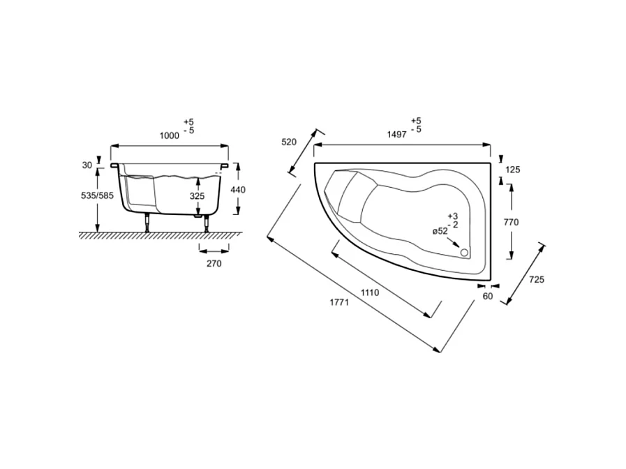 Pack baignoire d'angle 150 x 100 cm JACOB DELAFON Micromega Duo version droite  + tablier de baignoire + pare bain