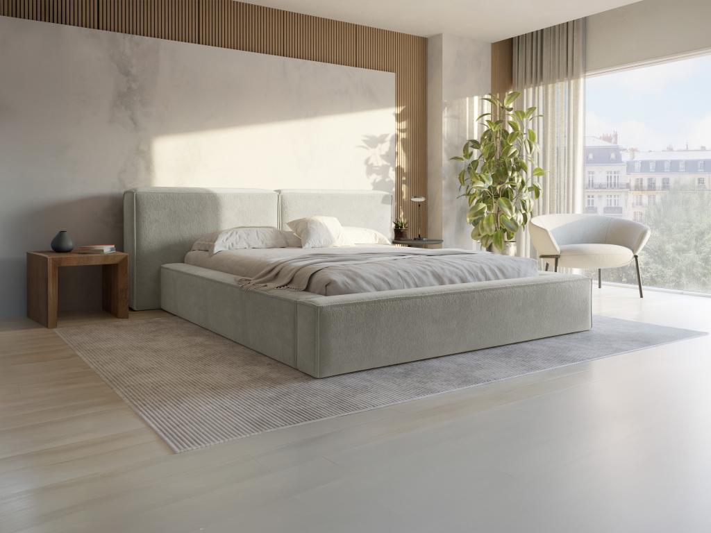 Lit coffre 180 x 200 cm - Tissu bouclette - Beige - TIMANO de Pascal Morabito