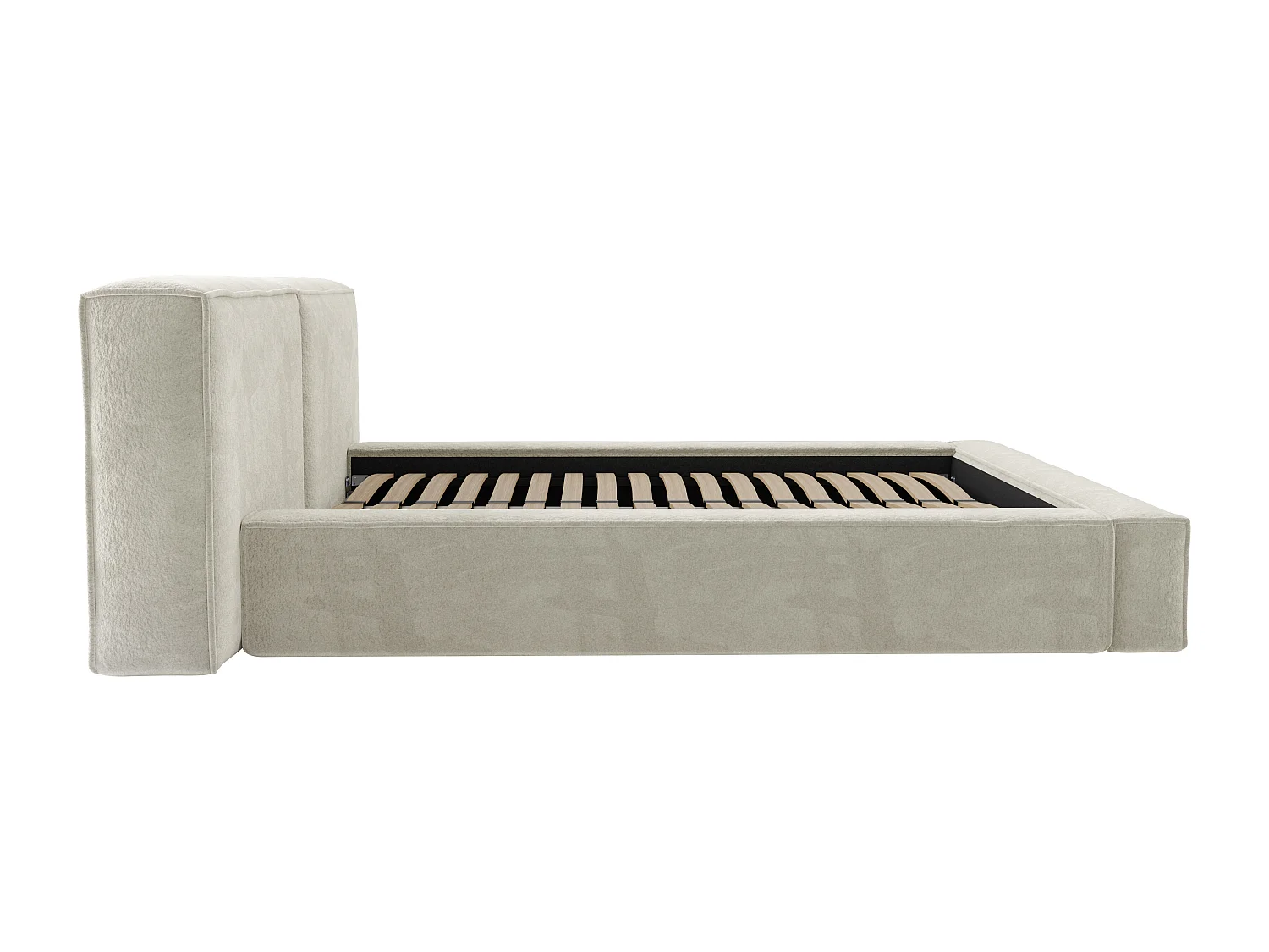 Lit coffre 180 x 200 cm - Tissu bouclette - Beige - TIMANO de Pascal Morabito