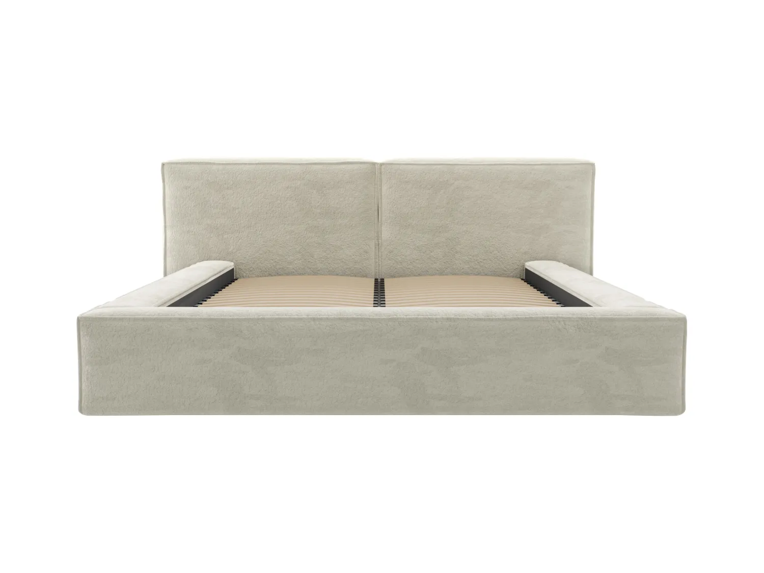 Lit coffre 200 x 200 cm - Tissu bouclette - Beige - TIMANO de Pascal Morabito