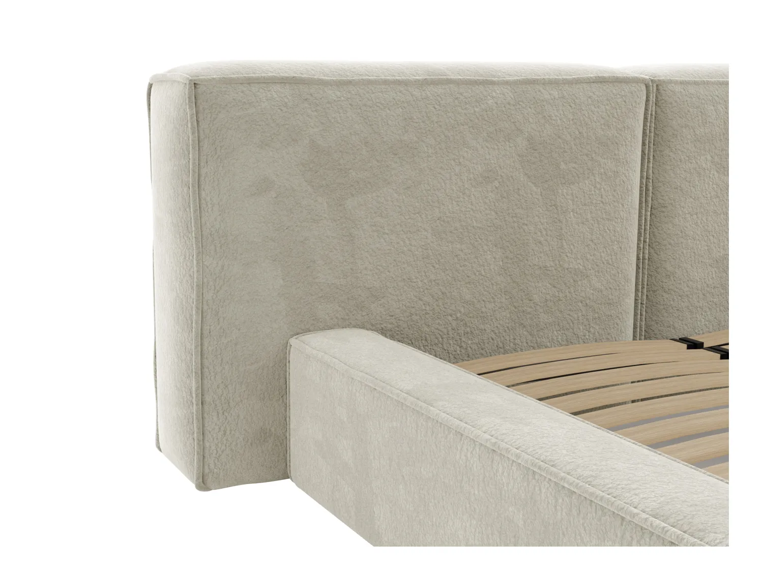 Lit coffre 200 x 200 cm - Tissu bouclette - Beige - TIMANO de Pascal Morabito