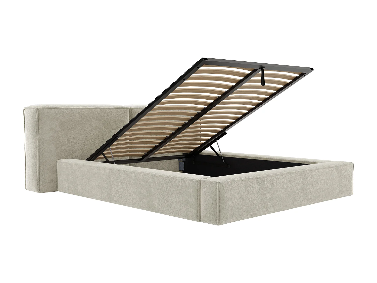 Lit coffre 200 x 200 cm - Tissu bouclette - Beige - TIMANO de Pascal Morabito