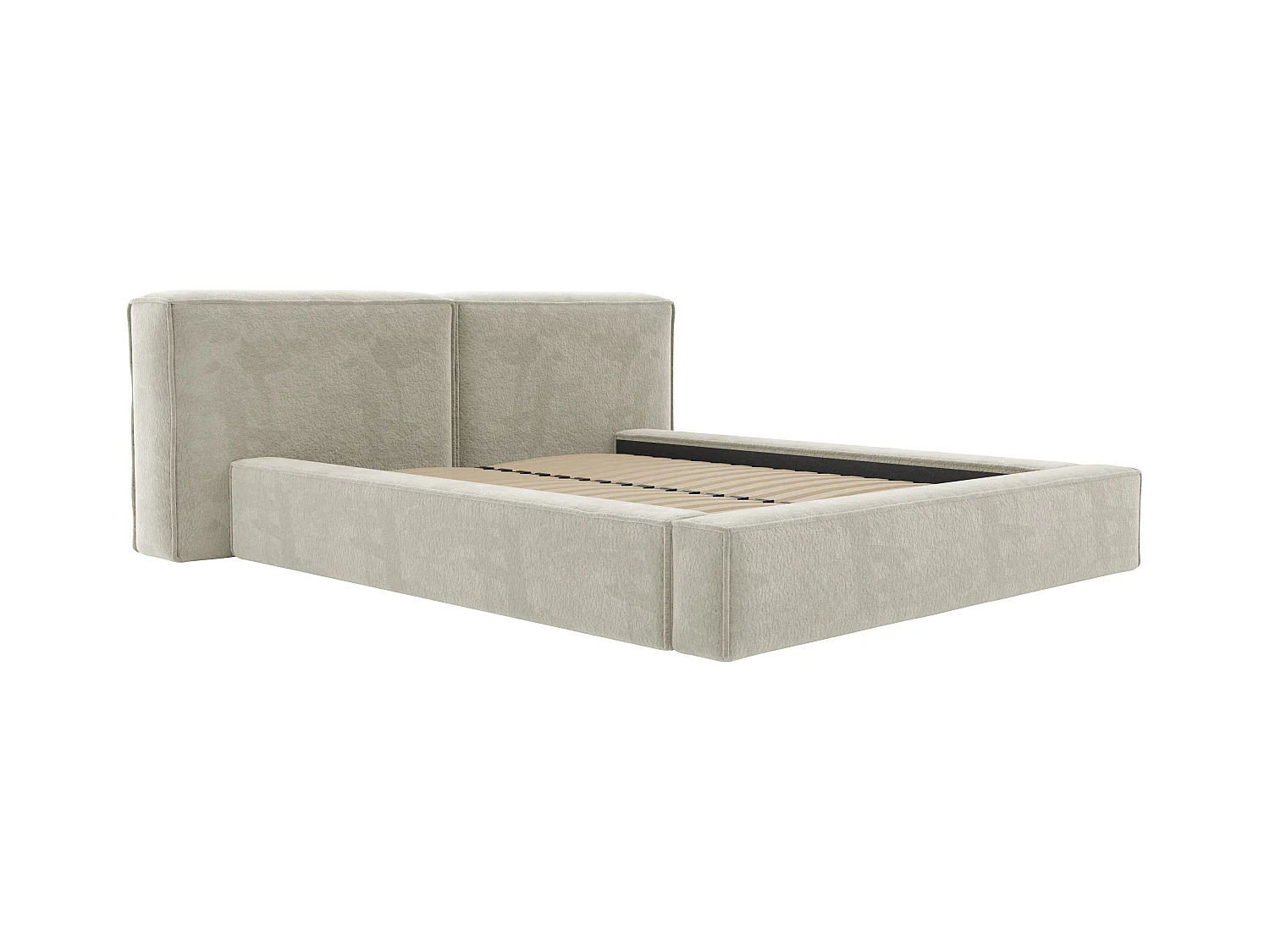 Lit coffre 200 x 200 cm - Tissu bouclette - Beige + Matelas - TIMANO de Pascal Morabito