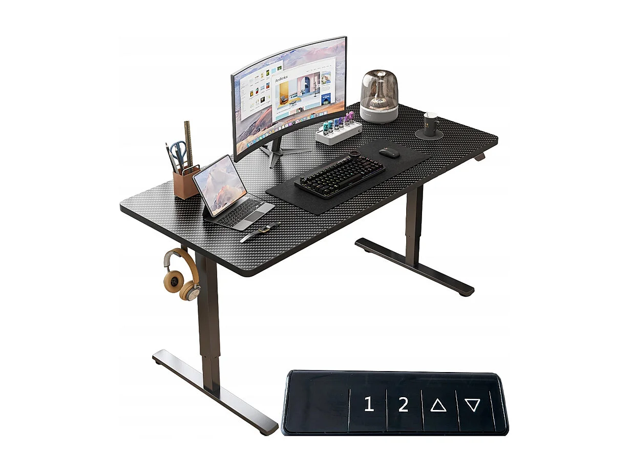 Bureau électrique réglable en hauteur, noir, 160 cm, hauteur réglable de 72 à 118 cm