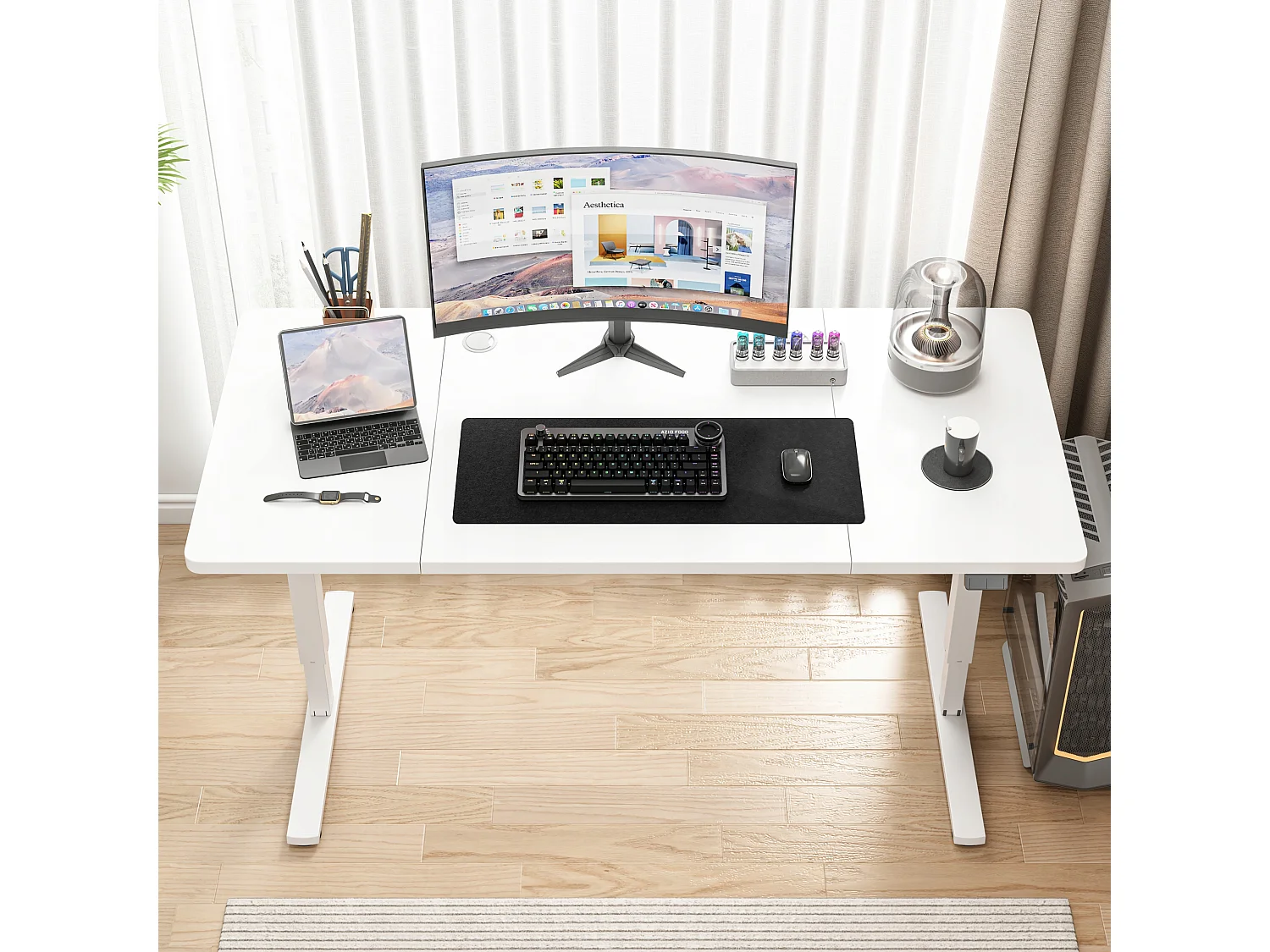 Biurko Elektryczne Podnoszone Białe 160 cm Regulowane NOWOCZESNE 72-118 cm