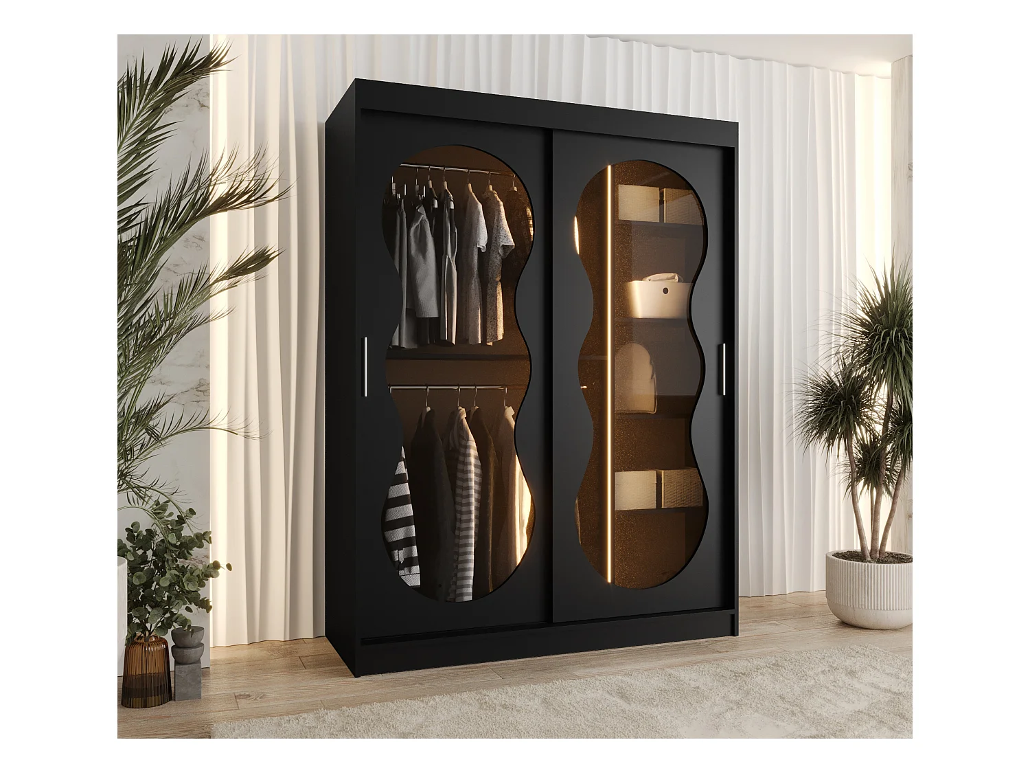 Schiebetürenschrank Bahrajn 3 200/150/62 2-türig (Schwarz)