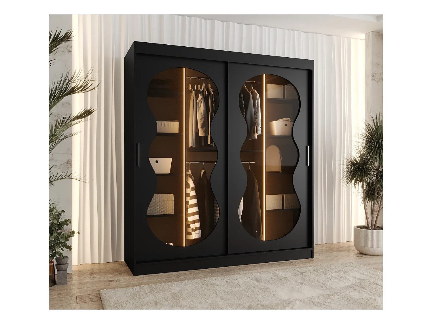 Schiebetürenschrank Bahrajn 3 200/180/62 2-türig (Schwarz)