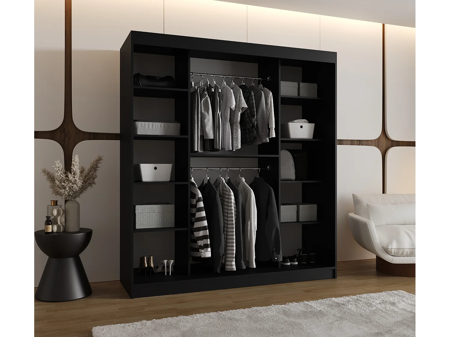 Armoire coulissante Bahrajn 3 200/180/62 2 portes (noir)