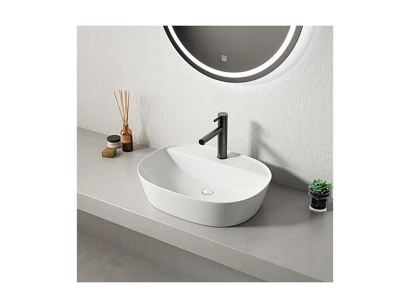 Umywalka nablatowa biała ceramiczna owalna 50 x 38 cm