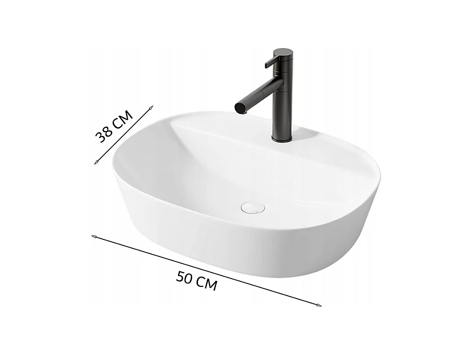 Umywalka nablatowa biała ceramiczna owalna 50 x 38 cm