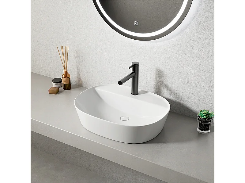 Umywalka nablatowa biała ceramiczna owalna 50 x 38 cm