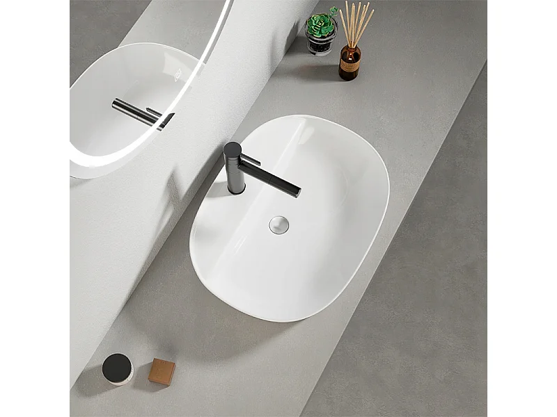 Umywalka nablatowa biała ceramiczna owalna 50 x 38 cm