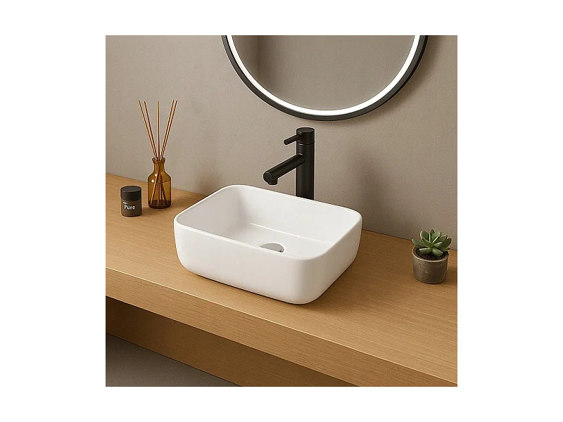 Lavabo, ceramica, bianco, piazza, lucido 37 x 25,5 cm