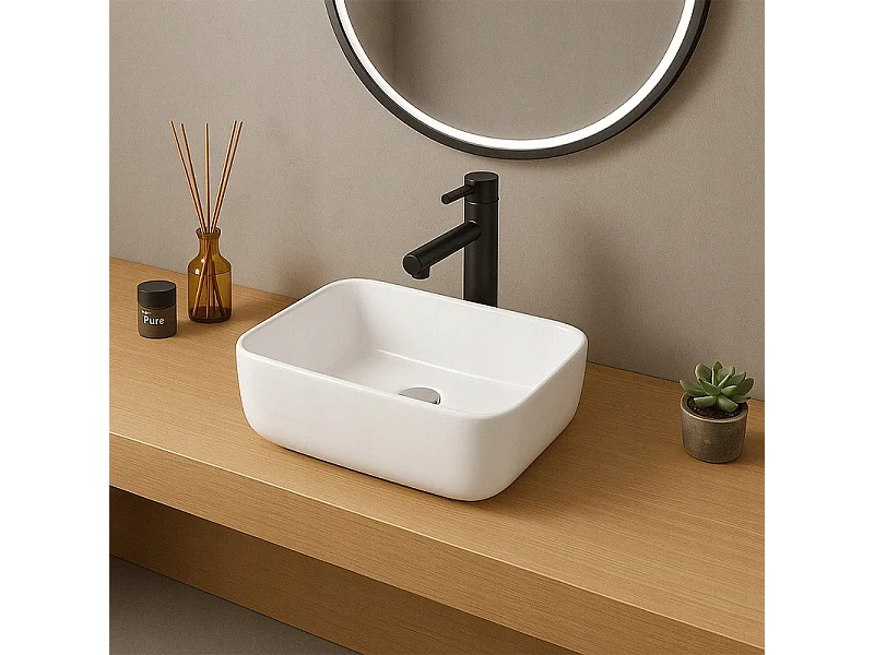 Lavabo, ceramica, bianco, piazza, lucido 37 x 25,5 cm