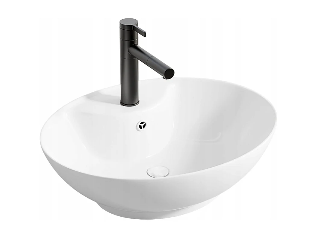 Umywalka nablatowa, owalna, ceramiczna, biała, połysk