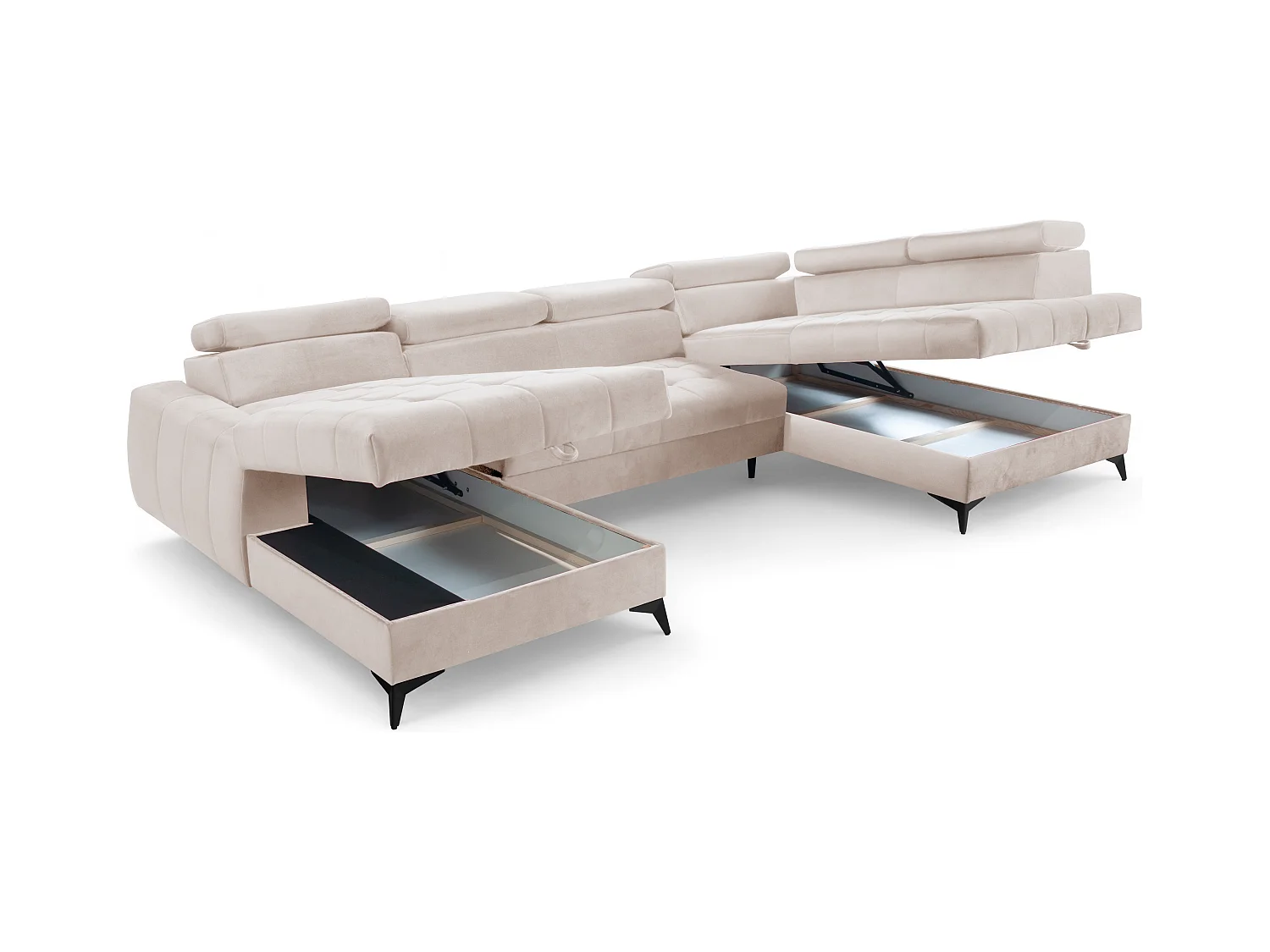 AX LIVING Beige Eckcouch mit Schlaffunktion Arkucio U 345 cm Ecksofa L