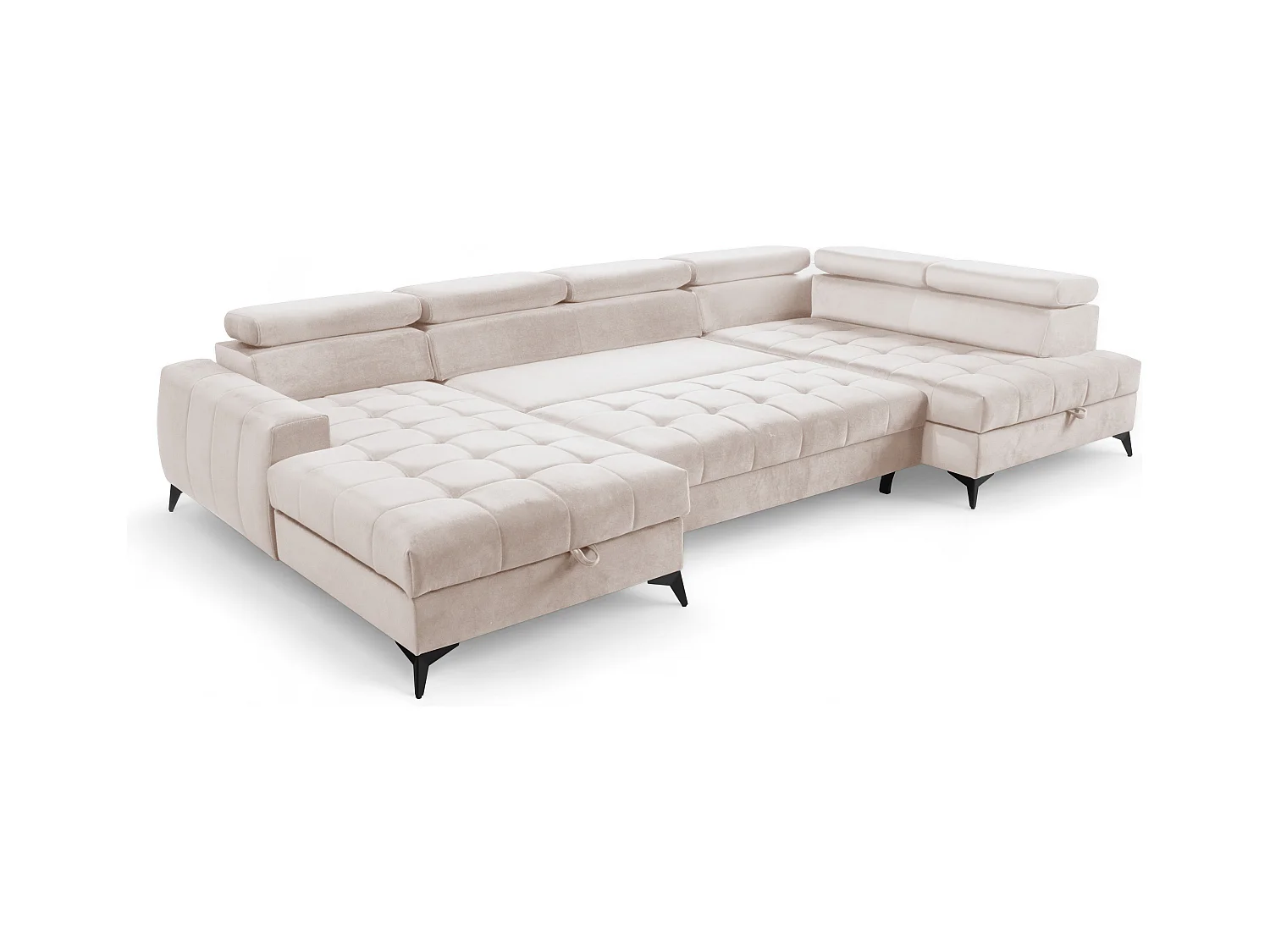 AX LIVING Beige Eckcouch mit Schlaffunktion Arkucio U 345 cm Ecksofa L