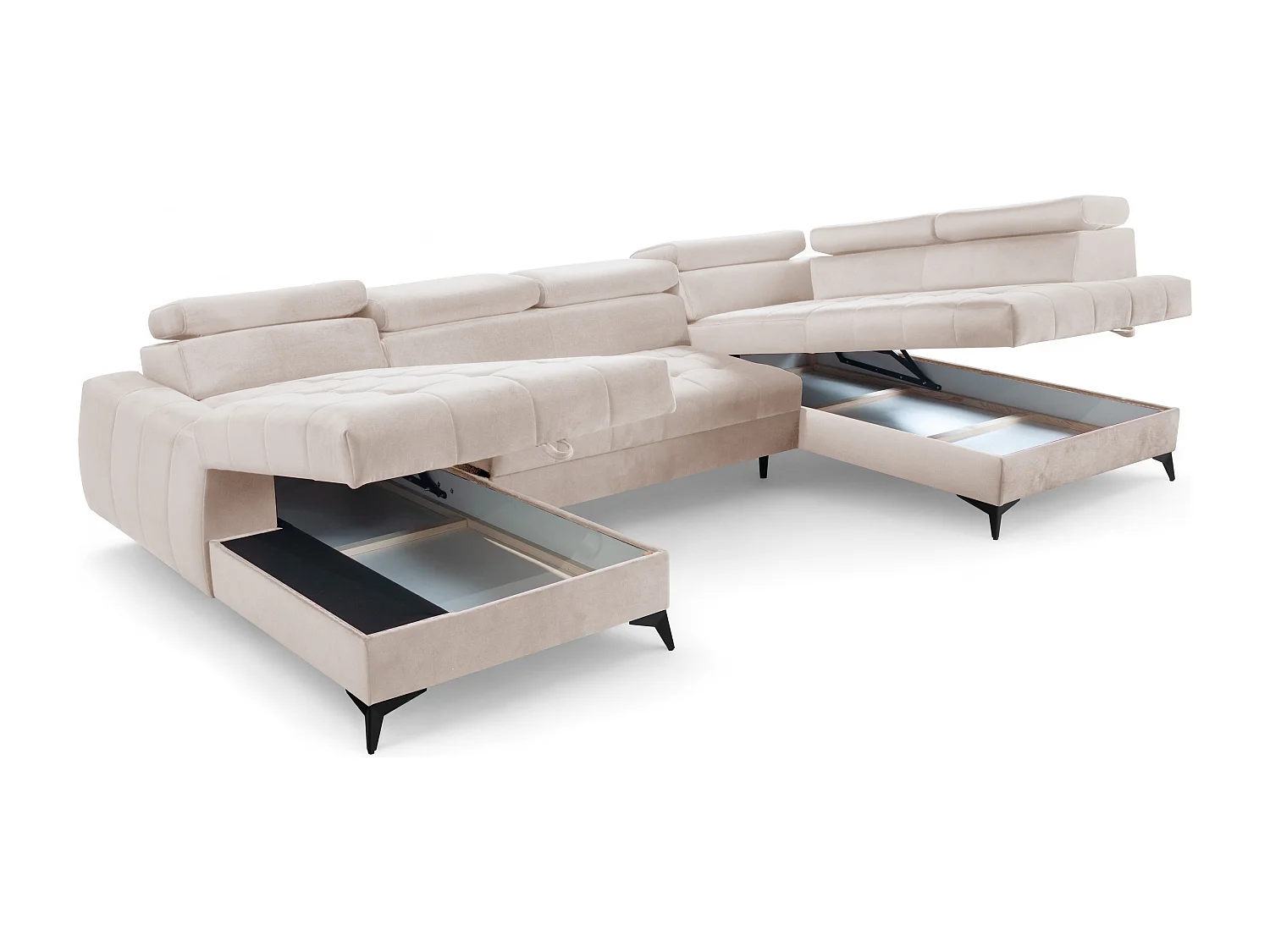 AX LIVING Beige Eckcouch mit Schlaffunktion Arkucio U 345 cm Ecksofa L