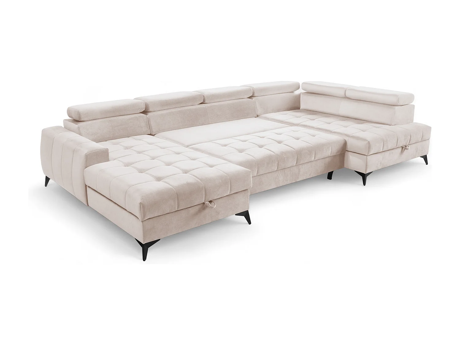 AX LIVING Beige Eckcouch mit Schlaffunktion Arkucio U 345 cm Ecksofa L
