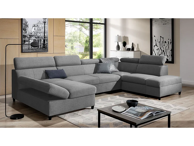 AX LIVING canapé en U avec fonction de couchage Olettio gris 342 cm D