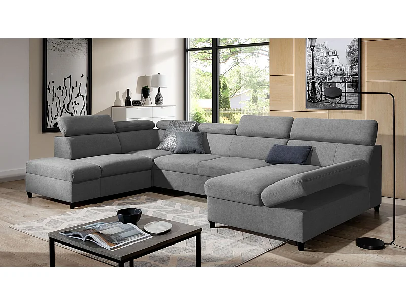 AX LIVING U Sofa mit Schlaffunktion Olettio 342 cm Grau L