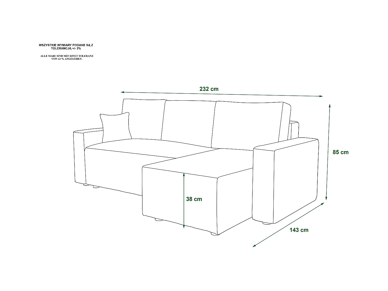 BEDANTE Canapé d'angle avec fonction de couchage AMBRO L Poso 100 Droite