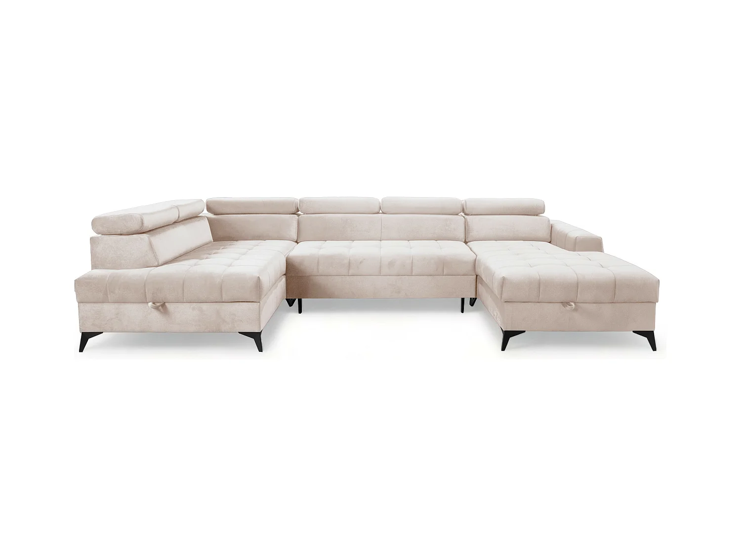 AX LIVING Beige Eckcouch mit Schlaffunktion Arkucio U 345 cm Ecksofa R