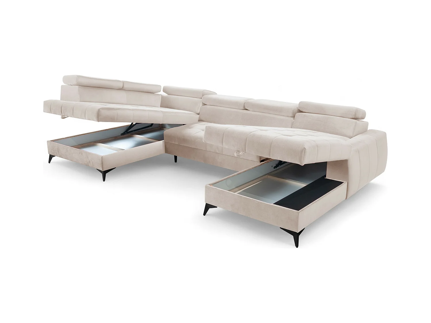 AX LIVING Beige Eckcouch mit Schlaffunktion Arkucio U 345 cm Ecksofa R
