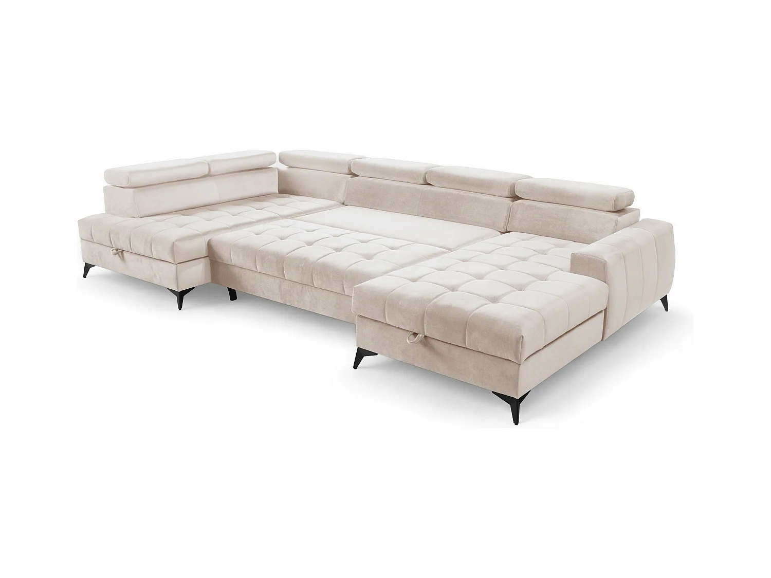 AX LIVING Beige Eckcouch mit Schlaffunktion Arkucio U 345 cm Ecksofa R