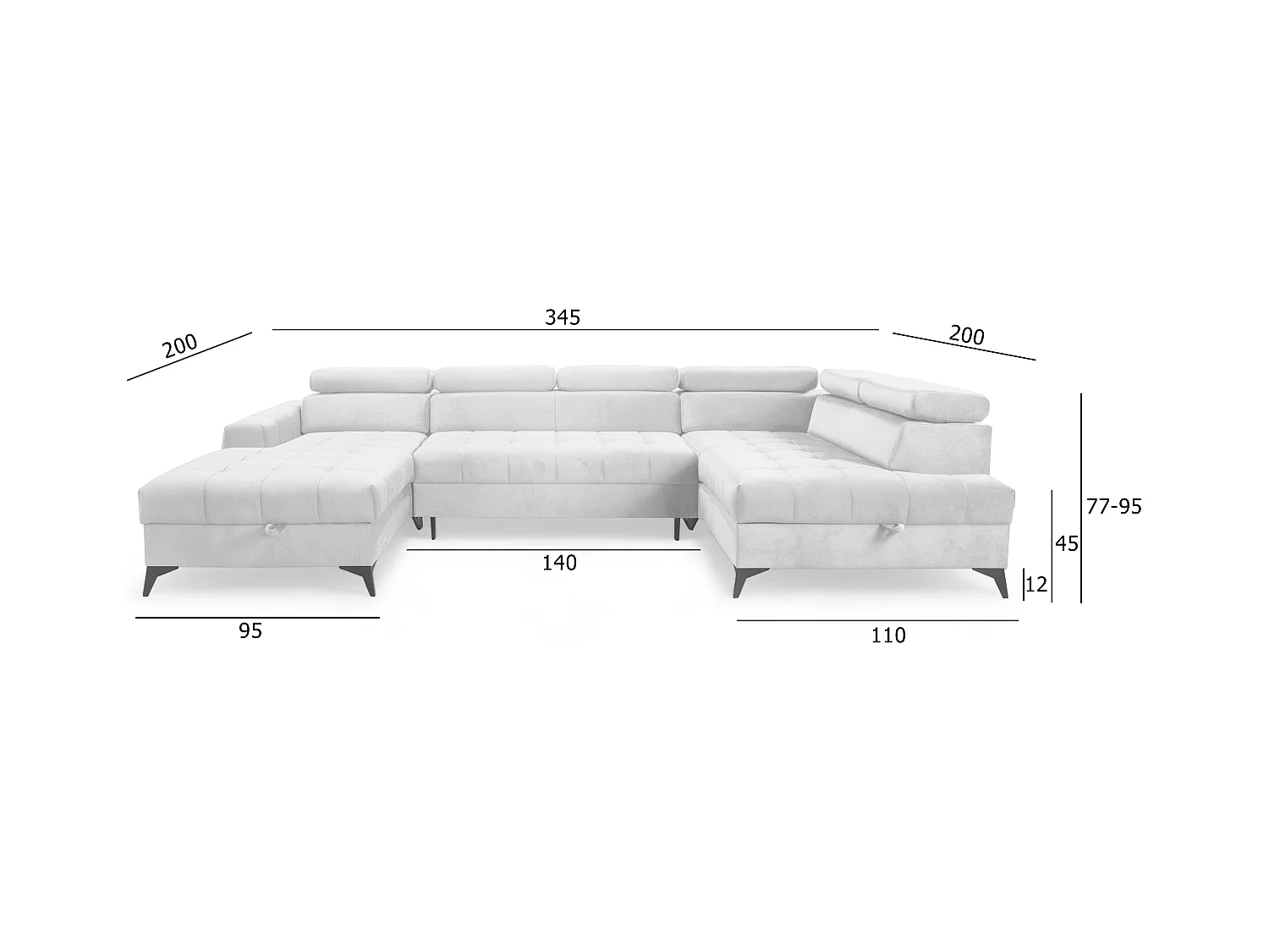 AX LIVING Beige Eckcouch mit Schlaffunktion Arkucio U 345 cm Ecksofa R