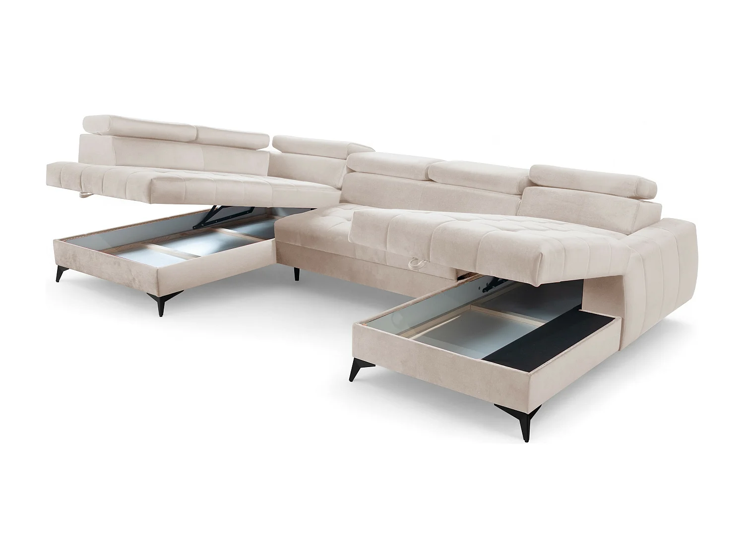 AX LIVING Beige Eckcouch mit Schlaffunktion Arkucio U 345 cm Ecksofa R