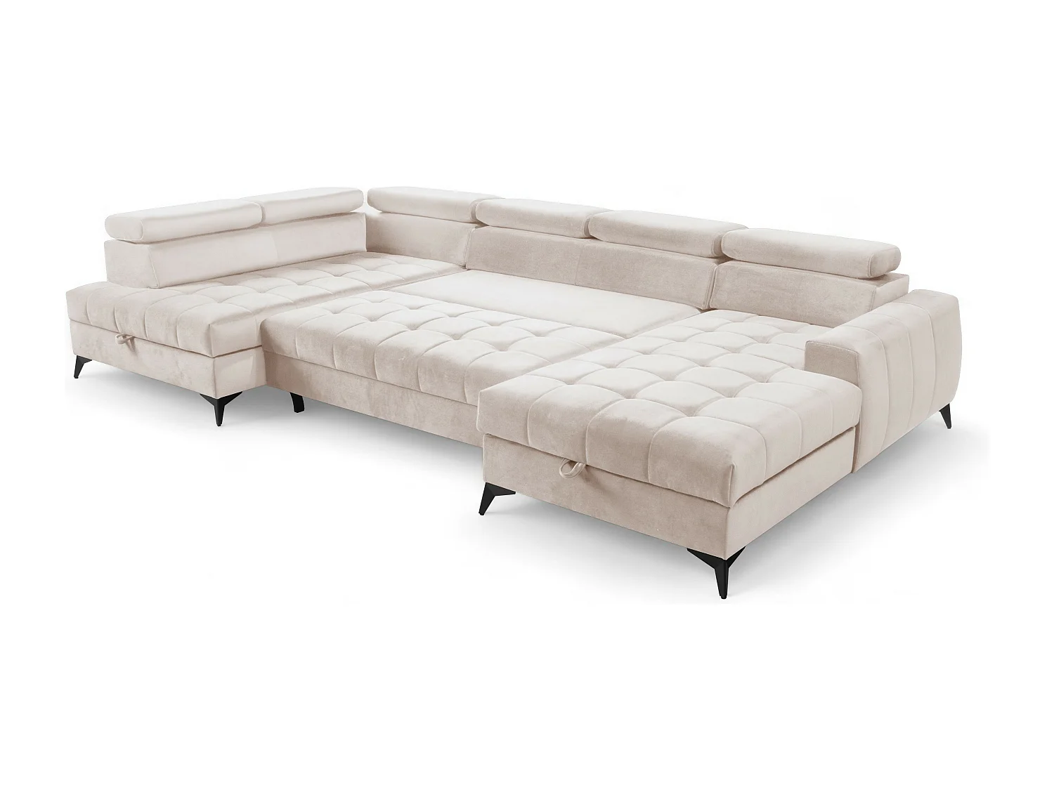 AX LIVING Beige Eckcouch mit Schlaffunktion Arkucio U 345 cm Ecksofa R