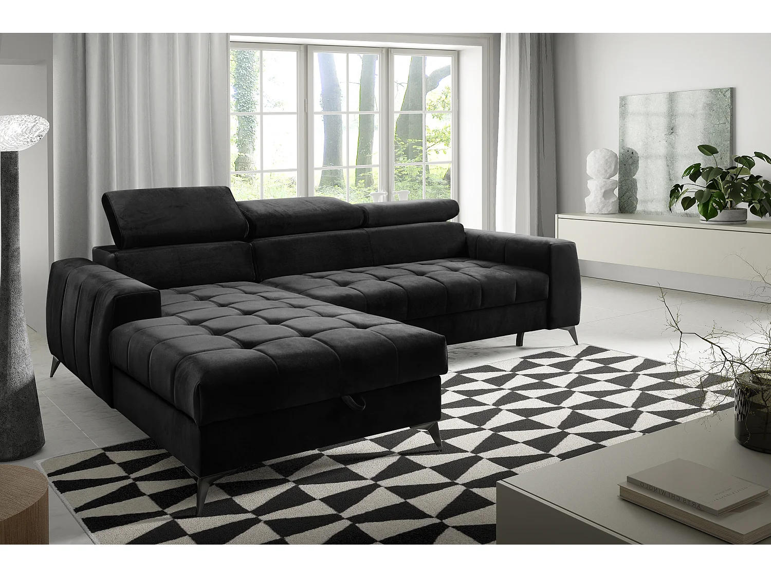 AX LIVING Schwarze Eckcouch mit Schlaffunktion Arkucio Mini 260 cm L