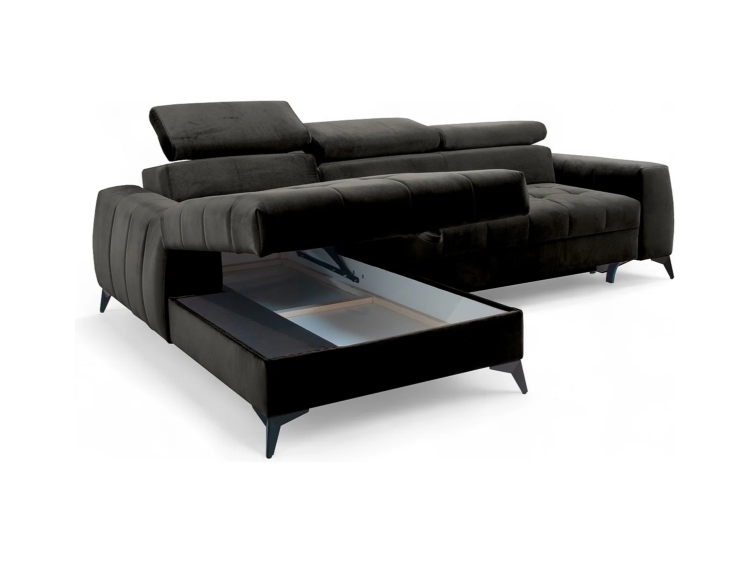 AX LIVING Schwarze Eckcouch mit Schlaffunktion Arkucio Mini 260 cm L