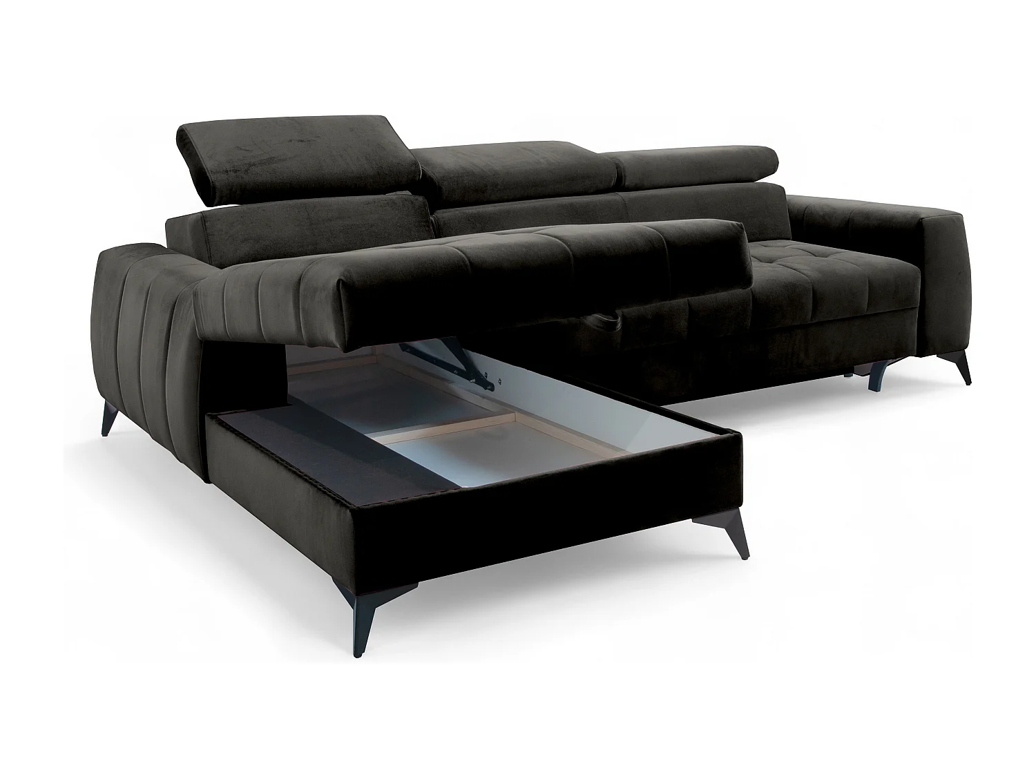 AX LIVING Schwarze Eckcouch mit Schlaffunktion Arkucio Mini 260 cm L