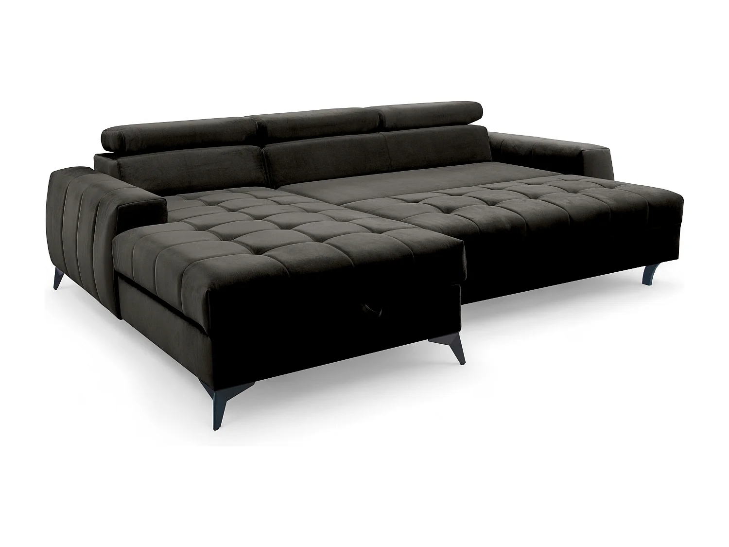 AX LIVING Schwarze Eckcouch mit Schlaffunktion Arkucio Mini 260 cm L