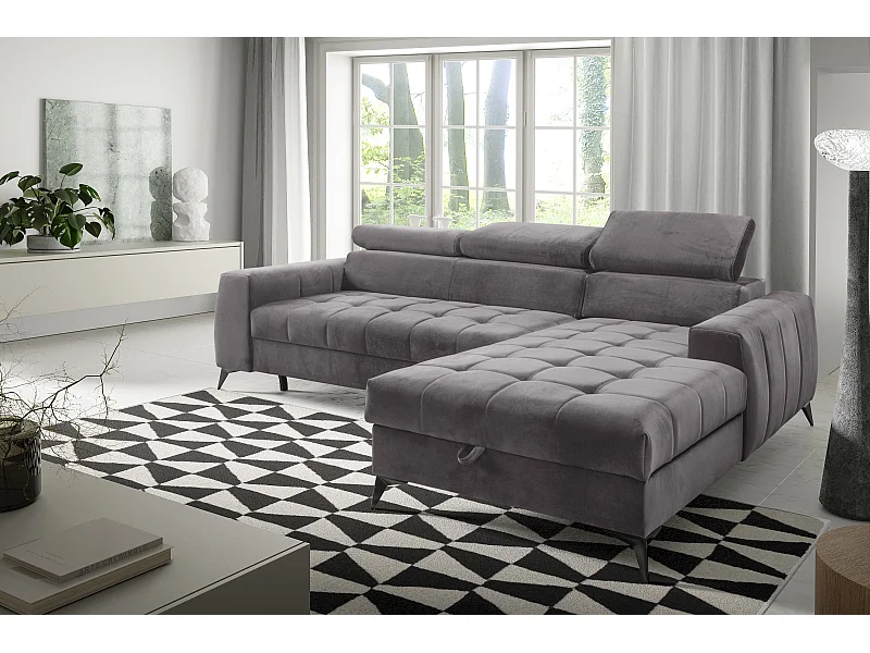 AX LIVING canapé d’angle gris avec fonction de couchage Arkucio Mini 260 cm D