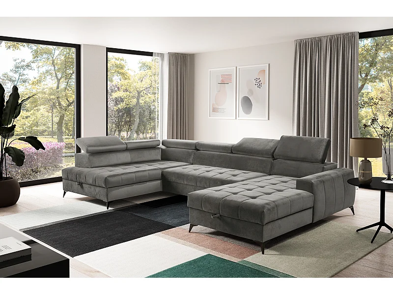 AX LIVING Grau Eckcouch mit Schlaffunktion Arkucio U 345cm modernes R