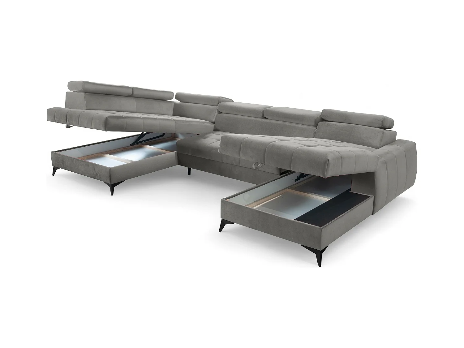 AX LIVING Grau Eckcouch mit Schlaffunktion Arkucio U 345cm modernes R